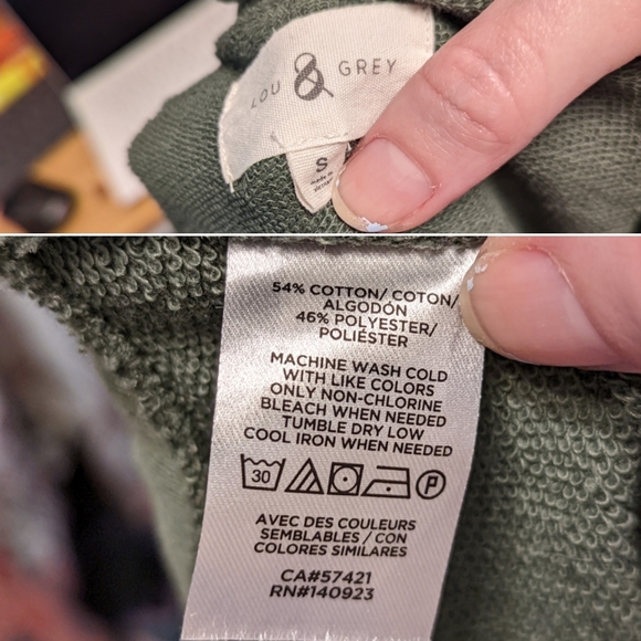 Lou & Grey Sage Green Ruffle Sleeve French Terry Sweatshirt Sz. Small - Picture 7 of 7